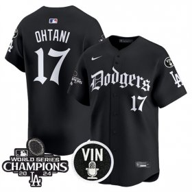 Men\'s Los Angeles Dodgers #17 Shohei Ohtani Black Mexico 2025 LA Gothic Style With Vin And 2024 World Series Champions Patch Vapor Premier Limited Stitched Baseball Jersey Cheap
