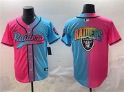 Men's Las Vegas Raiders Team Big Logo Pink Blue Limited Stitched Baseball Jersey Cheap Wholesale