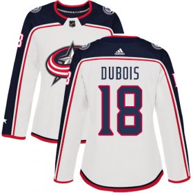Wholesale Cheap Adidas Blue Jackets #18 Pierre-Luc Dubois White Road Authentic Women\'s Stitched NHL Jersey