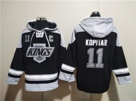 Cheap Men\'s Los Angeles Kings #11 Anze Kopitar Black Ageless Must-Have Lace-Up Pullover Hoodie