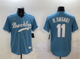 Men's Los Angeles Dodgers #11 Roki Sasaki Blue Throwback Stitched Baseball Jersey Cheap