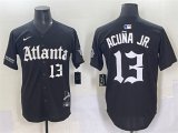 Cheap Men's Atlanta Braves #13 Ronald Acuna Jr. Black Gothic South x Outkast Edition Vapor Limited Stitched Baseball Jersey