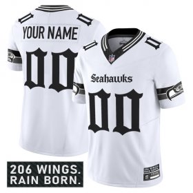 Men\'s Seattle Seahawks Active Player Custom White 2025 F.U.S.E. \'Gothic Rain City Shadows Edition\' Vapor Limited Stitched Jersey Cheap Wholesale