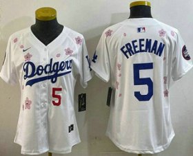 Women\'s Los Angeles Dodgers #5 Freddie Freeman White 2025 Tokyo Series Limited Jersey Cheap