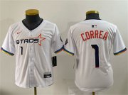 Youth Houston Astros #1 Carlos Correa White 2025 City Connect Limited Stitched Baseball Jersey Cheap Wholesale