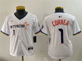 Youth Houston Astros #1 Carlos Correa White 2025 City Connect Limited Stitched Baseball Jersey Cheap Wholesale