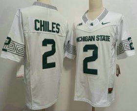 Cheap Men\'s Michigan State Spartans #2 Aidan Chiles White FUSE College Football Jersey