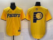 Cheap Men's Indiana Pacers Team Big Logo Yellow 2025 Finals Vapor Stitched Baseball Jersey