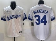 Cheap Men's Los Angeles Dodgers #34 Fernando Valenzuela White City Connect Cool Base Stitched Jersey