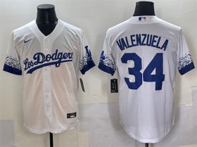 Cheap Men\'s Los Angeles Dodgers #34 Fernando Valenzuela White City Connect Cool Base Stitched Jersey