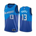 Wholesale Cheap Nike Bucks #13 Jordan Nwora Blue NBA Swingman 2020-21 City Edition Jersey