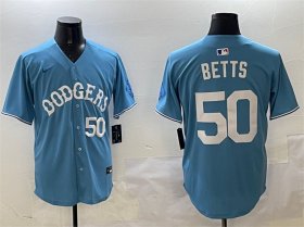 Men\'s Los Angeles Dodgers #50 Mookie Betts Light Blue Limited Stitched Baseball Jersey Cheap