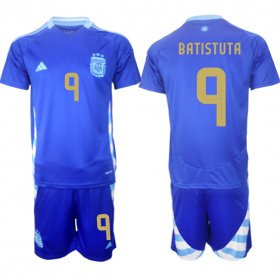 Cheap Men\'s Argentina #9 Gabriel Batistuta Blue 2024-25 Away SoccerJersey Suit