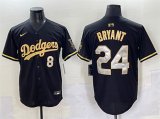 Cheap Men's Los Angeles Dodgers Front #8 Back #24 Kobe Bryant Black Gold Limited Stitched Jersey
