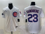 Men's Chicago Cubs #23 Ryne Sandberg White Pinstripe 'Ryne Sandberg Tribute' Vapor Limited V2 Stitched Baseball Jersey Cheap Wholesale