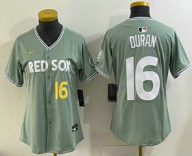 Women\'s Boston Red Sox #16 Jarren Duran Light Green 2025 City Connect Player Name Limited Jersey