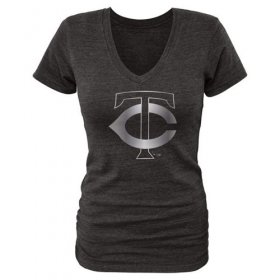 Wholesale Cheap Women\'s Minnesota Twins Fanatics Apparel Platinum Collection V-Neck Tri-Blend T-Shirt Black
