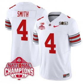 Cheap Men\'s Ohio State Buckeyes #4 Jeremiah Smith White 2025 CFP Final With National Champions Patch F.U.S.E. Vapor Limited Stitched Football Jersey