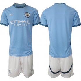Cheap Men\'s Manchester United Custom 2024-25 Blue Home Soccer Jersey Suit