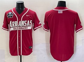 Cheap Men\'s Arkansas Razorbacks Blank Cardinal 2025 World Series & SEC Patch Stitched Jersey