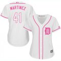 Wholesale Cheap Tigers #41 Victor Martinez White/Pink Fashion Women's Stitched MLB Jersey