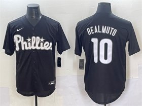 Cheap Men\'s Philadelphia Phillies #10 J.T. Realmuto Black Lights Out Limited Stitched Baseball Jersey