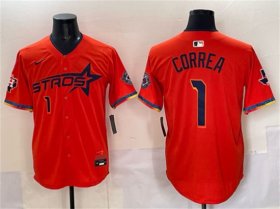 Men\'s Houston Astros #1 Carlos Correa Orange 2025 City Connect With Texas Patch Limited Stitched Baseball Jersey Cheap Wholesale