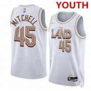 Youth Cleveland Cavaliers #45 Donovan Mitchell White City Edition Stitched Jersey Cheap