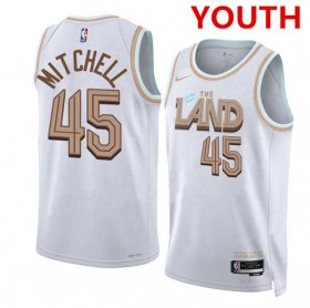 Youth Cleveland Cavaliers #45 Donovan Mitchell White City Edition Stitched Jersey Cheap