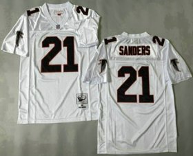 Men\'s Atlanta Falcons #21 Deion Sanders White 1992 Throwback Jersey