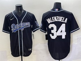 Cheap Men\'s Los Angeles Dodgers #34 Fernando Valenzuela Black Fashion Stitched Baseball Jersey