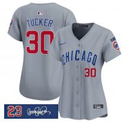 Women's Chicago Cubs #30 Kyle Tucker Gray 'Ryne Sandberg Tribute' Vapor Limited V3 Stitched Baseball Jersey(Run Small) Cheap Wholesale