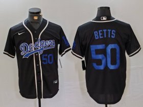 Cheap Men\'s Los Angeles Dodgers #50 Mookie Betts Number Black Cool Base With Patch Stitched Baseball Jerseys