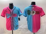 Men's Los Angeles Dodgers Team Big Logo Pink Blue Limited Stitched Baseball Jersey Cheap Wholesale