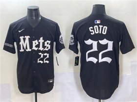 Cheap Men\'s New York Mets #22 Juan Soto Black \'Gotham Gothic Edition\' Vapor Premier Limited Stitched Baseball Jersey