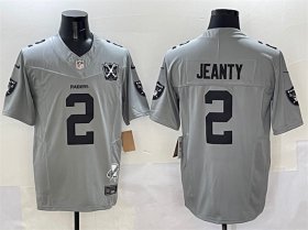 Cheap Men\'s Las Vegas Raiders #2 Ashton Jeanty Gray 2025 Draft F.U.S.E. With Nevada Silver Stat Patch And 65th Anniversary Patch Football Stitched Jersey