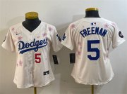 Cheap Women's Los Angeles Dodgers #5 Freddie Freeman Cream 2025 Tokyo Series Limited Stitched Baseball Jersey(Run Small)