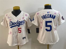 Cheap Women\'s Los Angeles Dodgers #5 Freddie Freeman Cream 2025 Tokyo Series Limited Stitched Baseball Jersey(Run Small)