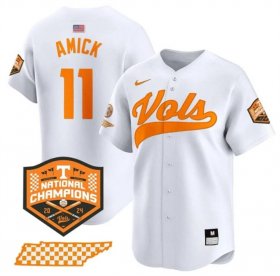Men\'s Tennessee Volunteers #11 Billy Amick White 2024 Champions Vapor Limited Stitched Jersey