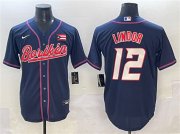 Men's Puerto Rico Baseball #12 Francisco Lindor Navy 2023 World Baseball Classic Stitched Jersey Cheap