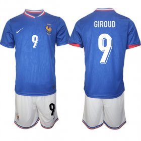 Cheap Men\'s France #9 Olivier Giroud Blue 2024-25 Home Soccer Jersey Suit