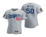 Wholesale Cheap Men's Los Angeles Dodgers #50 Mookie Betts Gray 2020 World Series Authentic Flex Nike Jersey
