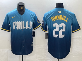 Cheap Men\'s Philadelphia Phillies #22 Spencer Turnbull Blue 2024 City Cool Base Jersey