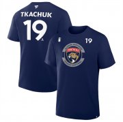 Men's Florida Panthers #19 Matthew Tkachuk Navy 2025 Stanley Cup Final Pro Name & Number T-Shirt Cheap