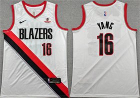 Cheap Men\'s Portland Trail Blazers #16 Yang Hansen White Association Edition Stitched Basketball Jersey