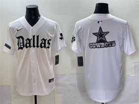 Men\'s Dallas Cowboys Team Big Logo White \'Gothic Lone Star Edition\' Limited Stitched Baseball Jersey