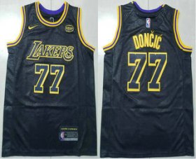 Cheap Men\'s Los Angeles Lakers #77 Luka Doncic Black Stitched Jersey