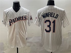 Men\'s San Diego Padres #31 Dave Winfield White Throwback With Patch Cool Base Stitched Baseball Jersey