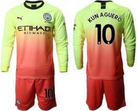 Wholesale Cheap Manchester City #10 Kun Aguero Third Long Sleeves Soccer Club Jersey