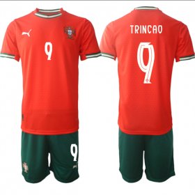 Cheap Men\'s Portugal Team #9 Trincao 2025 Red Home Soccer Jersey Suit